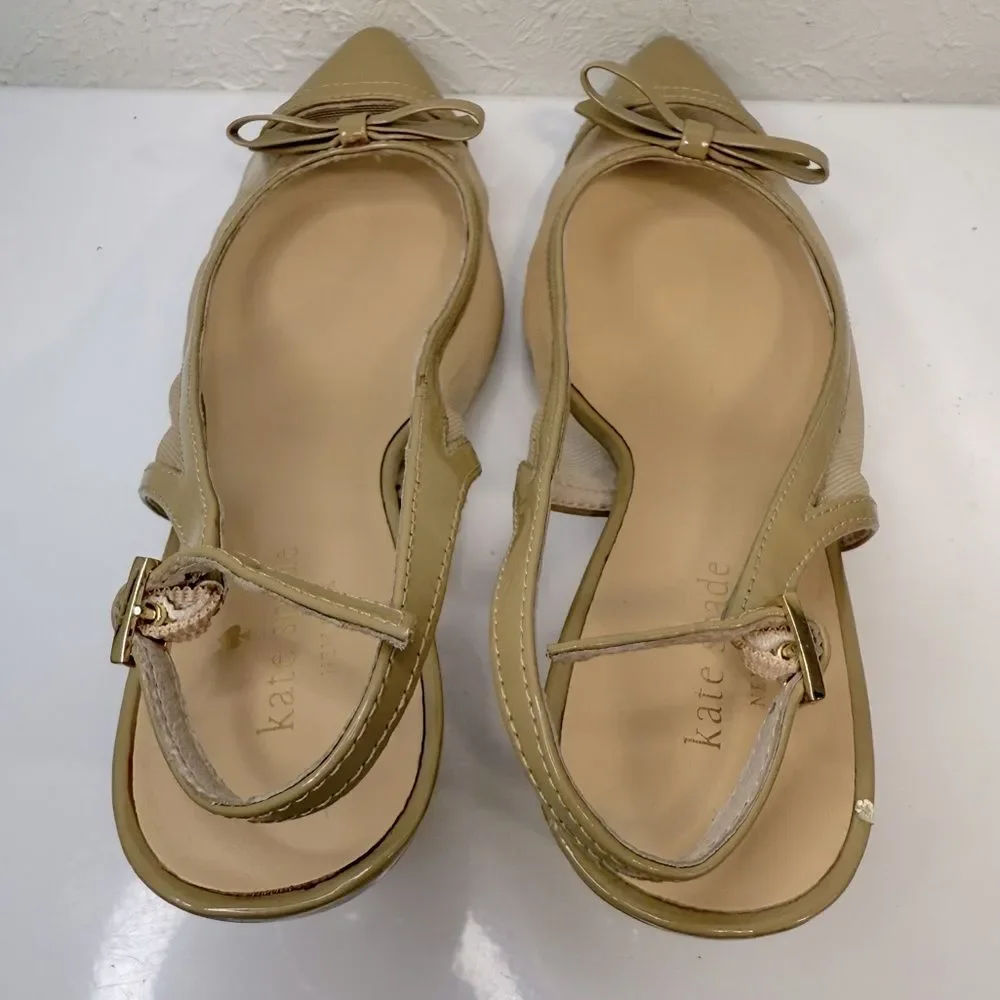 Kate Spade Midge Bow Beige Patent Leather Mesh Pumps Size 8